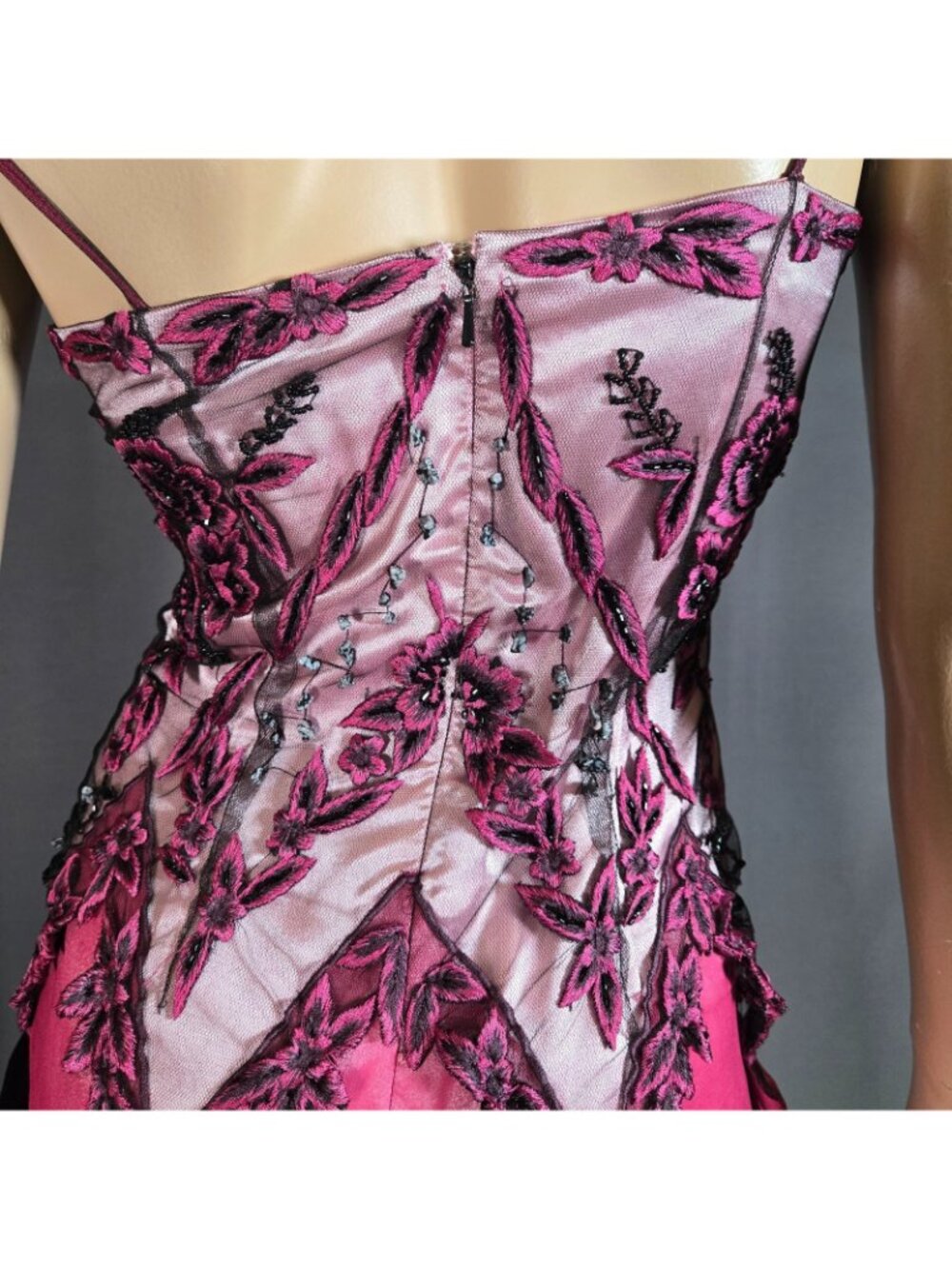 Vintage La Femme Paris Silk Beaded Maxi Dress Pink Purple Size 6 Fits Like 2/4 - Picture 12 of 15